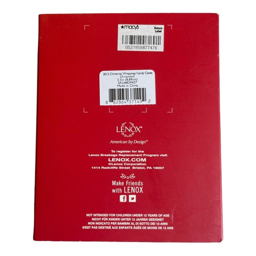 Lenox 2012 envolturas anuales de Navidad bastones de caramelo adorno porcelana perforada NUEVO - Imagen 4 de 4