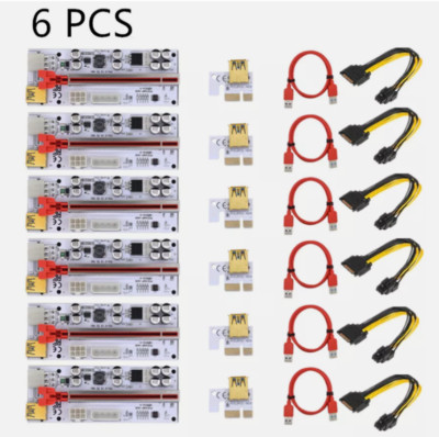 6pcs PCI-E Express 1x to 16x Riser 010 Card Adapter PCIE 1 to 6 4 Slot PCIe Port