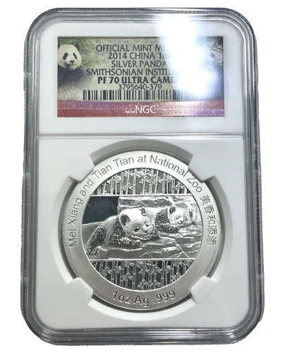 NGC 2014 China Panda .999 Silver 1oz Coin Smithsonian Inst. PF70 Ultra Cameo