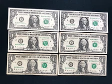 (6) 2013 B (ONE DOLLAR) DUPLICATE  *STAR* NOTE BILLS w/ 1 UNCIRCULATED - 2 "DC"