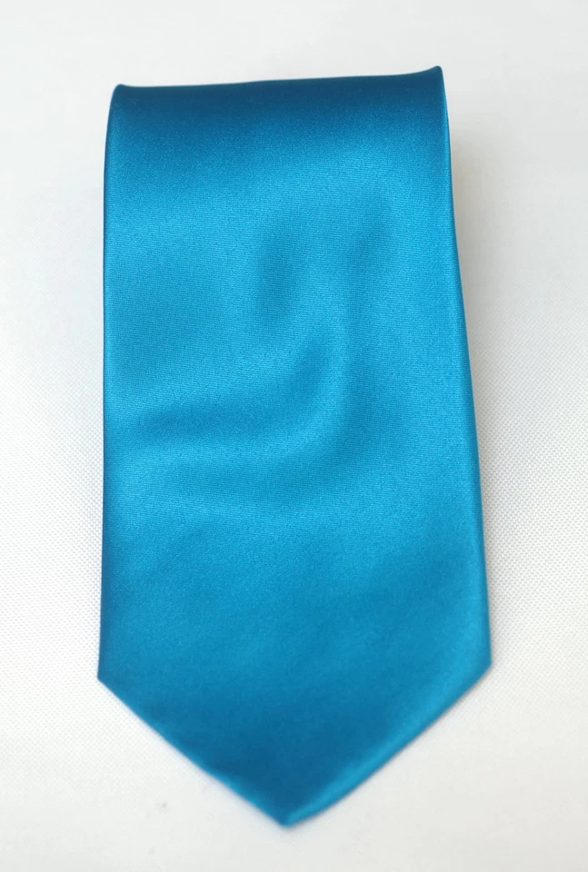 Lord R Colton Satin Tie - Solid Peacock Blue Silk Necktie - $79 Retail 59 x 3.25 - Image 3 of 4