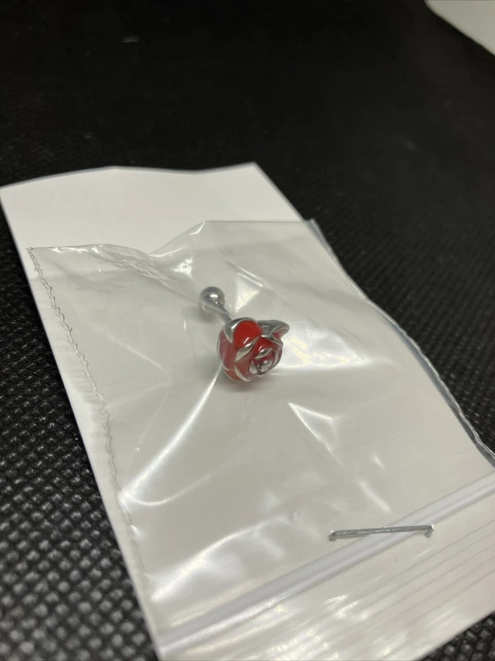 Piercing de flor y lengua de acero inoxidable esmaltado rosa #715 Foto 2 de 4