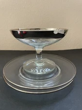 Clear Glass With Silver Rim Footed Compote Dish With 2 Salad Dishes 
