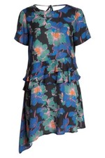 NWT Lost Ink Women's Plus US Size 4X Blue Floral Asymmetrical Hem Ruffled Dress