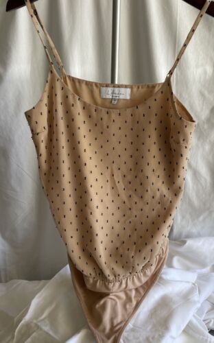 L’ Academie Bodysuit Beige Black Dot Spaghetti Strap Small