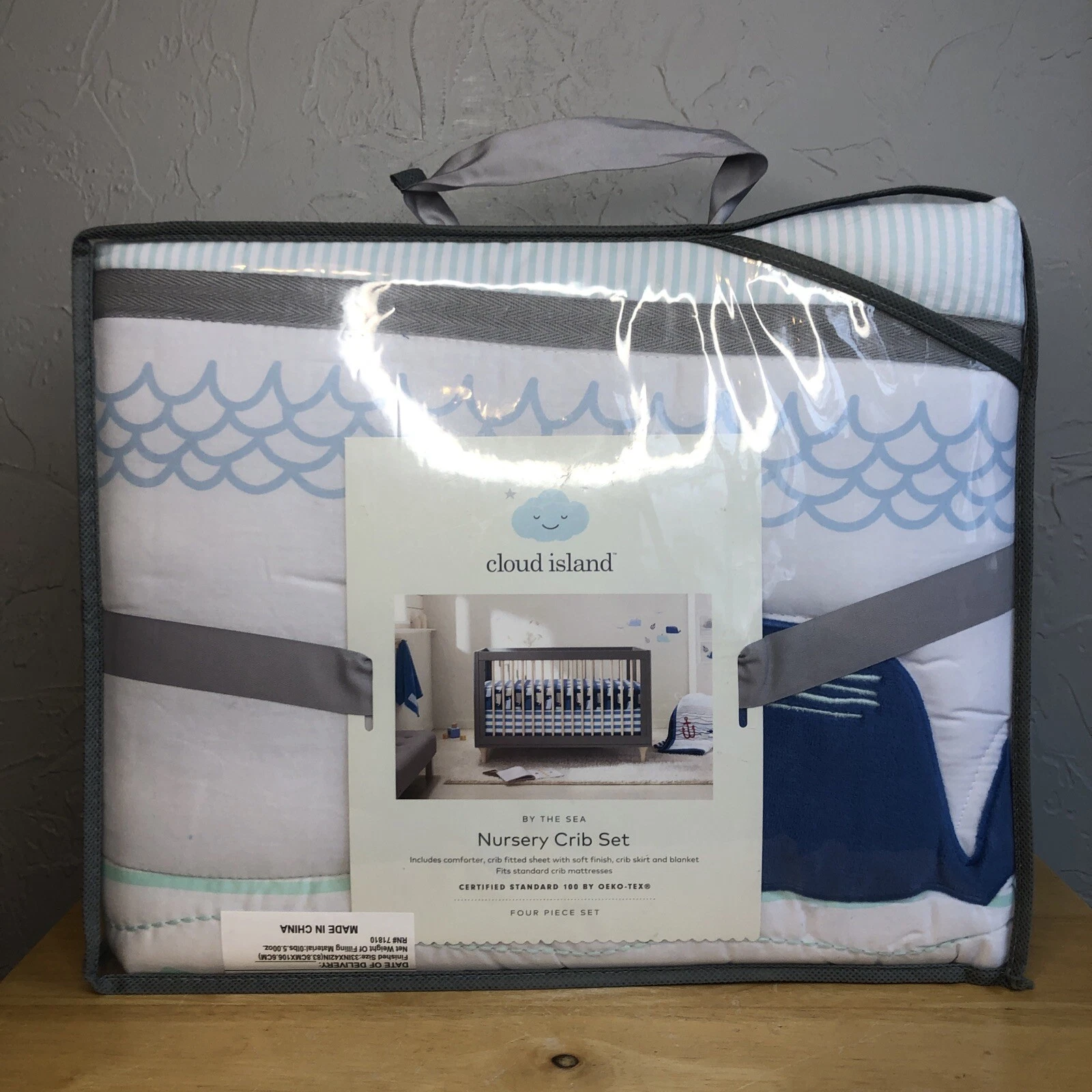 CLOUD ISLAND By The Sea 4 Pc NURSERY Crib Bedding Set BLUE, WHITE Boy Whales NEW