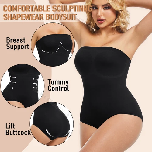 Body donna modellante a compressione senza spalline modellante controllo pancia tubetop - Foto 16 di 42
