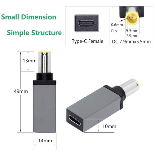 PD USB Type C Female Input to DC 7.9mm x 5.5mm Power Charger Adapter Lenovo 100W - Picture 5 of 8