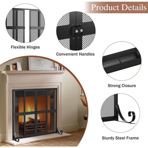 Sliding Door Wrought Iron Fireplace Screen Spark Guard Pet Safety Protector New - Picture 5 of 8
