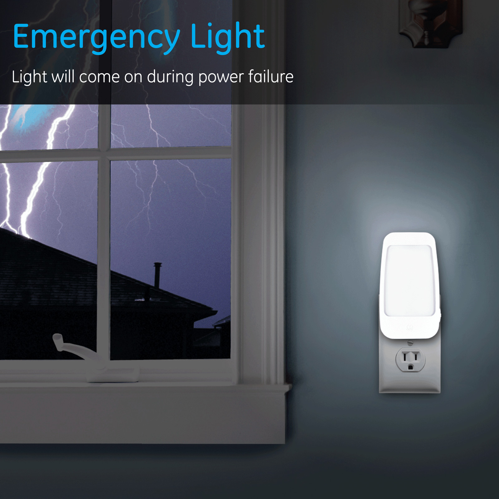GE 4-in-1 Power Failure LED Night Light, Plug-in, Light Sensing,Rechargeable,NEW