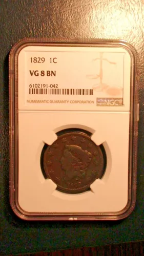 1829 CORONET HEAD Large Cent NGC VG8 BN 1C Penny Coin PRICED TO SELL