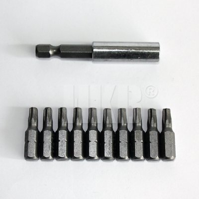 10 Torx Bits, T40, 1/4''x25mm, Hochleistungsstahl, mit 1 Magnet-Bithalter, 20840