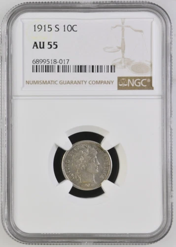 1915-S 10C AU55 Barber Dime NGC