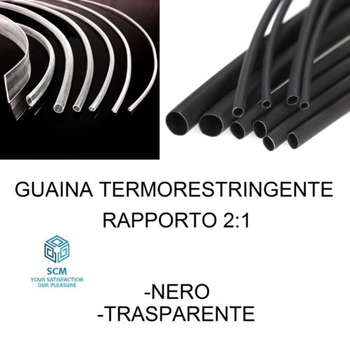 Guaina termorestringente termoretraibile nero trasparente 2:1 1M 1 M diametro - Picture 1 of 11