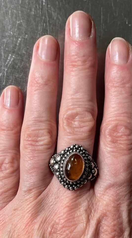 925 STERLING SILVER AND AMBER RING SIZE 8 - image 7