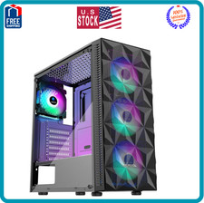 ATX Gaming PC Case Mid Tower Pre-Install 4 RGB Fans Tempered Glass USB 3.0