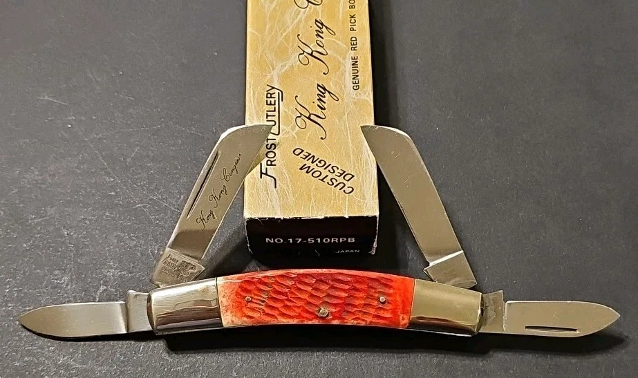 Faca de talheres vintage geada King Kong Congress 17-510 RPB Japão 4 lâminas osso vermelho - Imagem 2 de 4