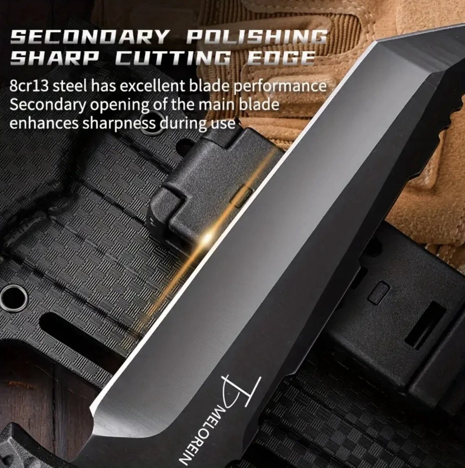 Cuchillo táctico supervivencia con funda hoja fija 8CR13 hoja de acero cuchillo de caza Foto 3 de 4