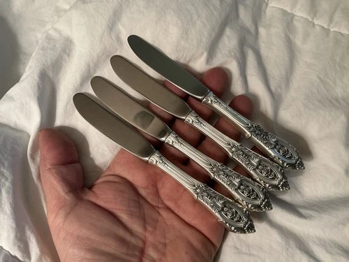 Wallace Rose Point Sterling Silver 6 1/4” Butter Knife Spreaders Set 4 Pieces
