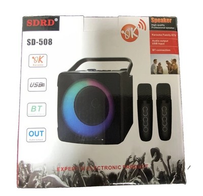 SDRD SD-508 Portable Karaoke Speaker System w/ 2 Microphones Bluetooth USB Black