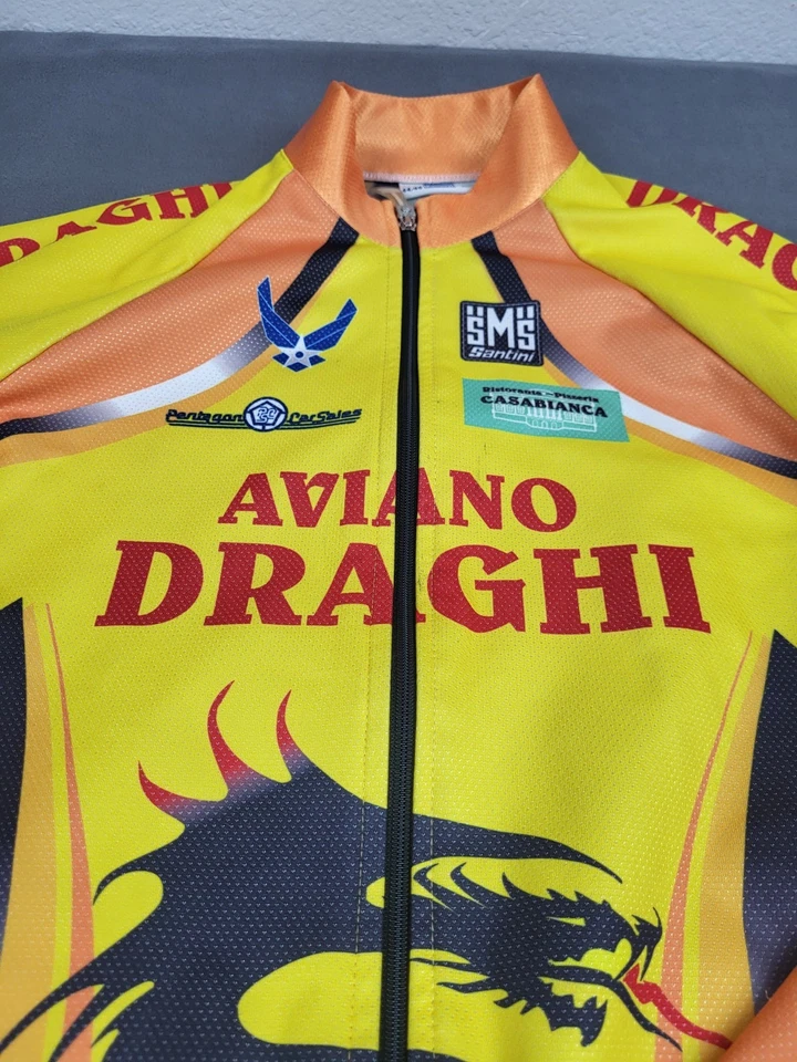 Chaqueta de Ciclismo Santini Para Hombre Mediana Amarilla Aviano Draghi Cremallera Completa Dragón de Fuego Foto 2 de 4