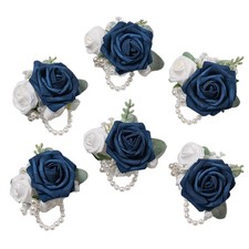 6 PCS Blue Wrist Corsage Prom Flower Girl Mother Wristlet Bridesmaid Wedding
