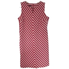 Talbots Petite Striped V Neck Sleeveless Sheath Dress Womens LP Pink White
