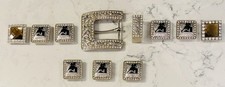11 Pc. Western Silver Tone Belt Buckle Set for 1 1/2" Belt 339 RHINESTONES TOTAL