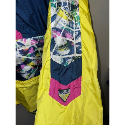 Vintage Spyder Jacke leichter Windbreaker Kapuze mehrfarbig gelb hell XL - Bild 5 von 16