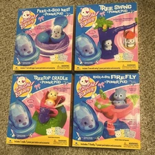 (4) ZHU ZHU Babies Hamster Play-sets Nest, Cradle, Swing, Firefly