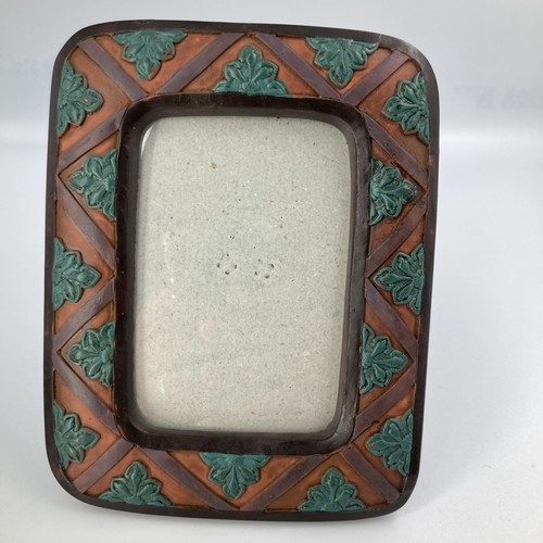Handcrafted Ceramic Picture Frame Green Floral Southwest Style 4x6 Vintage Htf