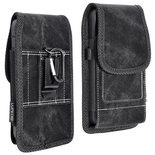 Für Google Pixel 4 schwarz Denim Stoff Gürtelclip Holster Etui Hülle Cover - Bild 1 von 8