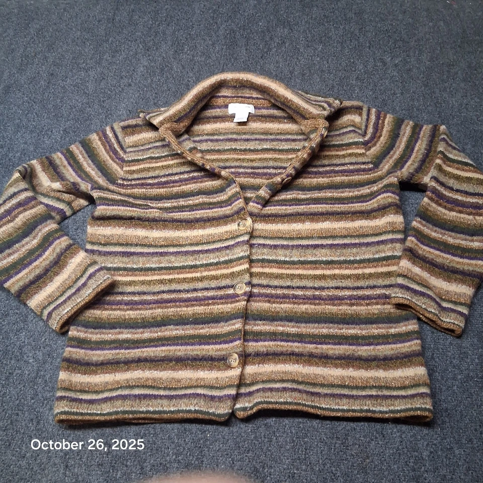 Jones New Your Sport Wool Striped Cardigan Sweater Womens Size XL Brown - Image 2 of 4