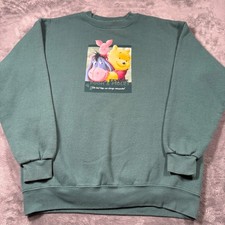Vintage Disney Store Winnie The Pooh Eeyore Piglet Sweatshirt Mens Large Green