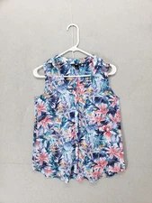H&M Sleeveless Blouse Womens US 2 Blue Pink Floral Button Down Lightweight Top