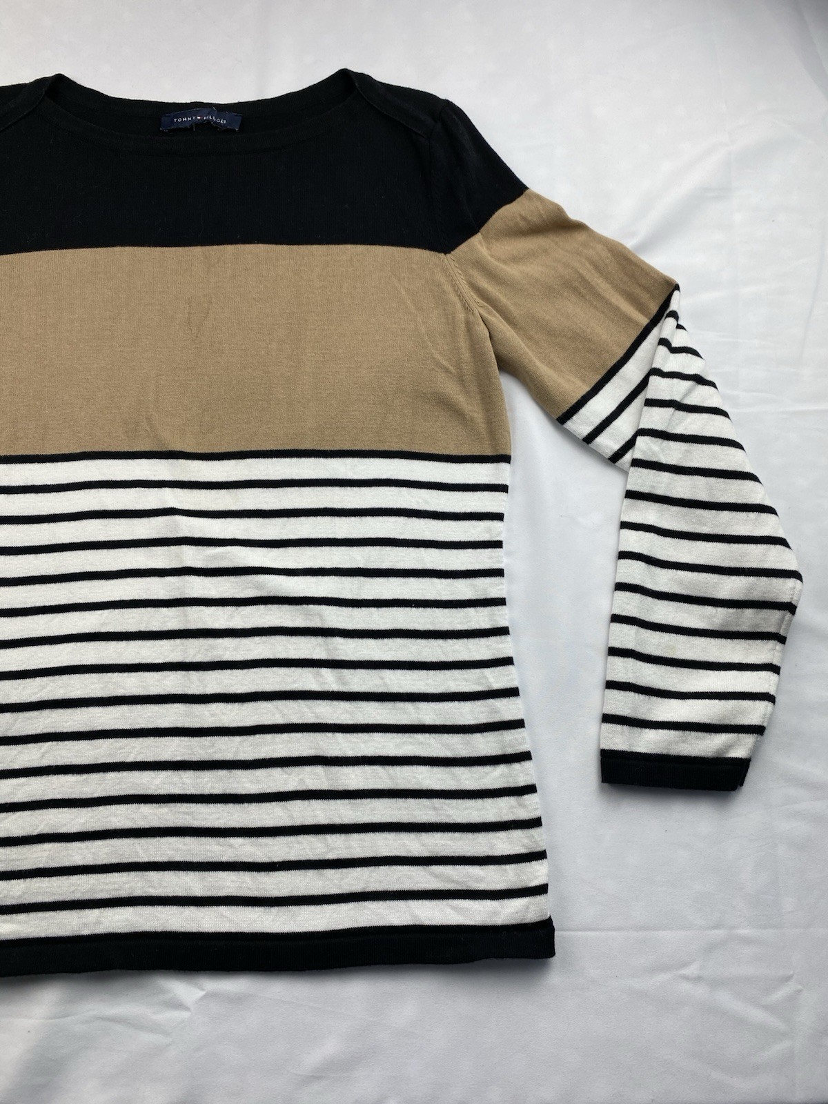 Ladies Tommy Hilfiger Striped Jumper Size Large (uk12) Black / White / Camel  thumbnail 4