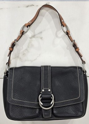 Coach Chelsea Y2K Saddle Flap Shoulder Bag Leather Black Brown Rings Buckles