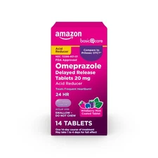 Basic Care Omeprazole Delayed Release Tablets 20 mg, Acid Reducer, Wildberry