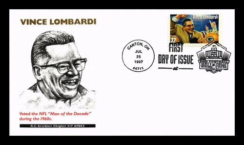 US COVER VINCE LOMBARDI LEGENDARY FOOTBALL COACHES FDC THERMOGRAPHED CACHET