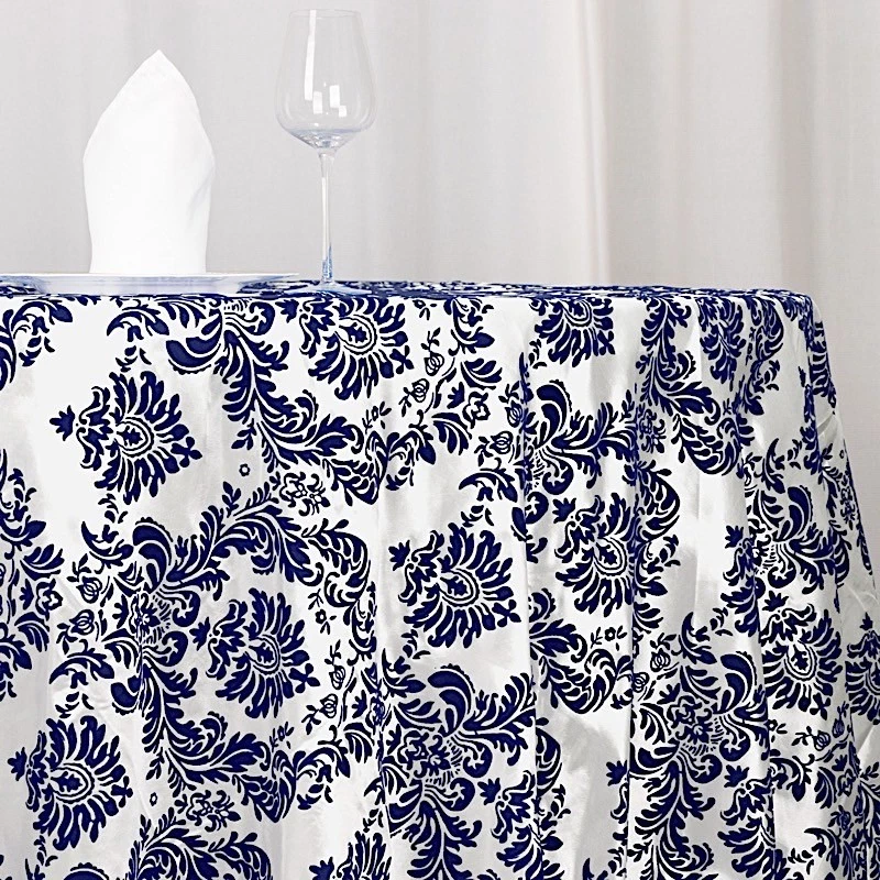 5 pcs 120" Royal Blue White FLOCKING DAMASK ROUND TABLECLOTHS Wedding Party - Image 3 of 4
