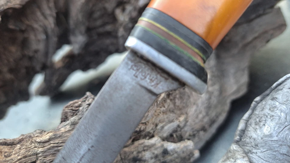 Cuchillo de hoja fija Kinfolks EE. UU. de colección con funda de cuero original tostado raro Foto 4 de 4