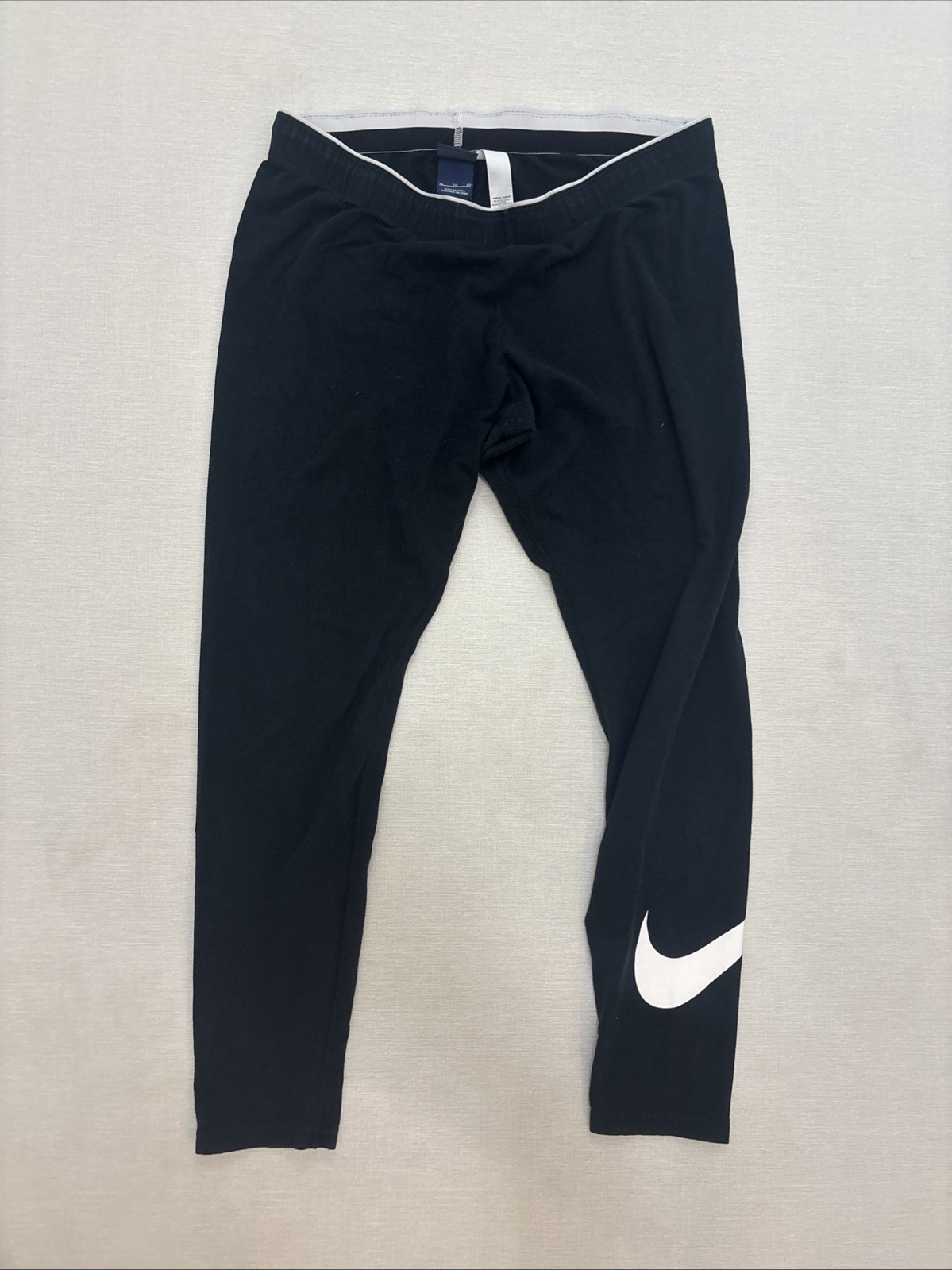 Nike Club Cotton Womens Black Full-Length Leggings with Swoosh Gym Running XL