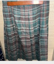 Vintage Edinburgh Woollen Mill Wool Pleated Skirt Womens 16 Green Plaid Academia