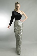 One-Shoulder Sequin Column Gown