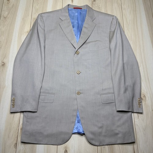 ISAIA NAPOLI "BASE S" Mini-Herringbone Beige Super 100s Wool Sportcoat Mens 46R