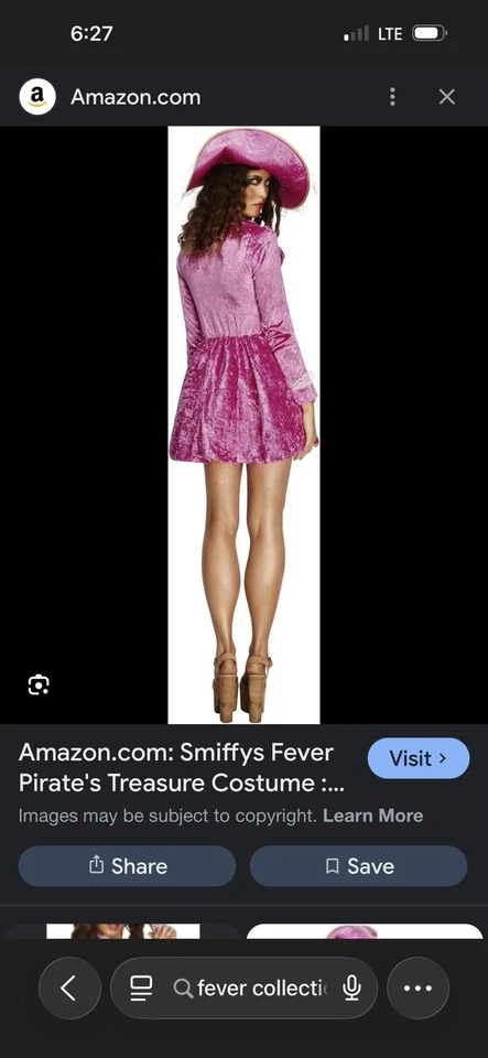 Pink Pirate Costume Dress  And Hat Size Women’s Small Can Stretch To Medium - Image 4 of 4