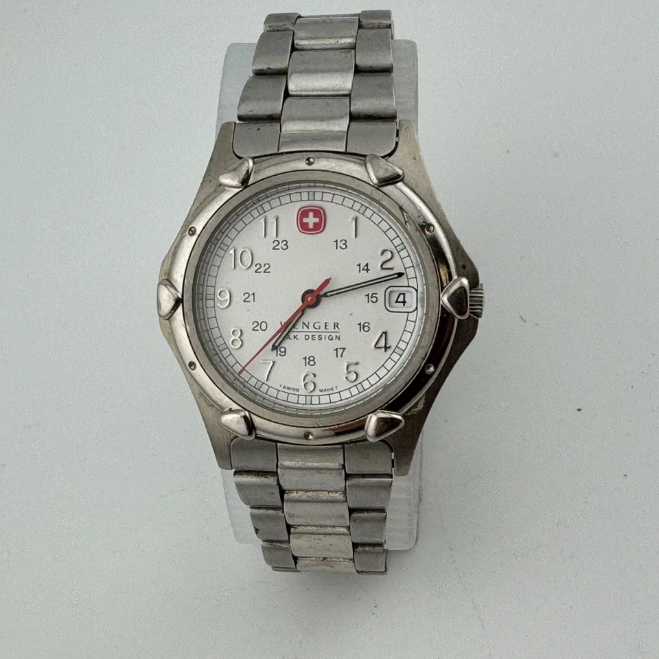 Швейцарские мужские аналоговые кварцевые часы Wenger дизайн SAK 100 м серебро ~ на запчасти ремонт - Изображение 2 из 4