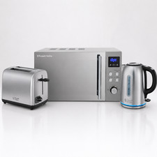 Premium Kitchen Set Bundle Microwave Kettle Toaster Grey Stainless