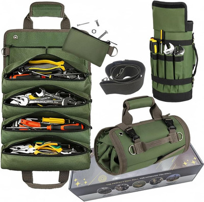 Upgraded Heavy Duty Tool Roll up Bag Organizer with 6 Zipper Pockets - Canvas Wr