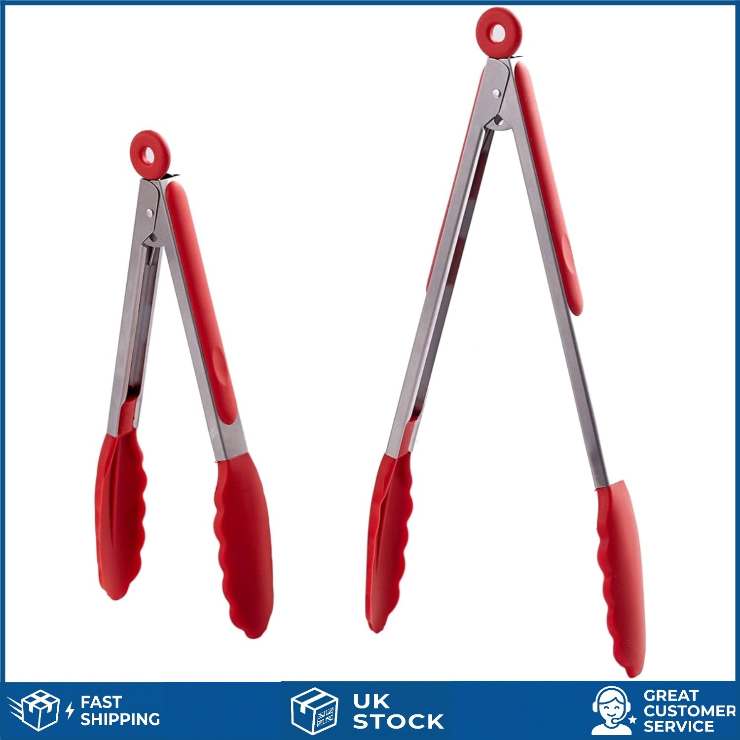 Stylish Red Stainless Steel Tongs - 9 & 12 Inch Heat Resistant Kitchen Essential